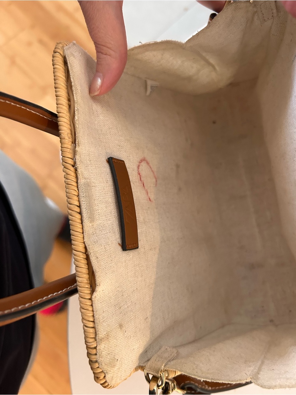 Zara - Woven Rattan Tote with Tan Leather Handles - Picture 5 of 6
